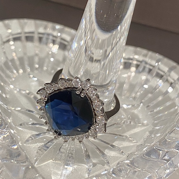 Sterling Silver Cubic Zirconia Blue Sapphire Ring - Picture 10 of 16